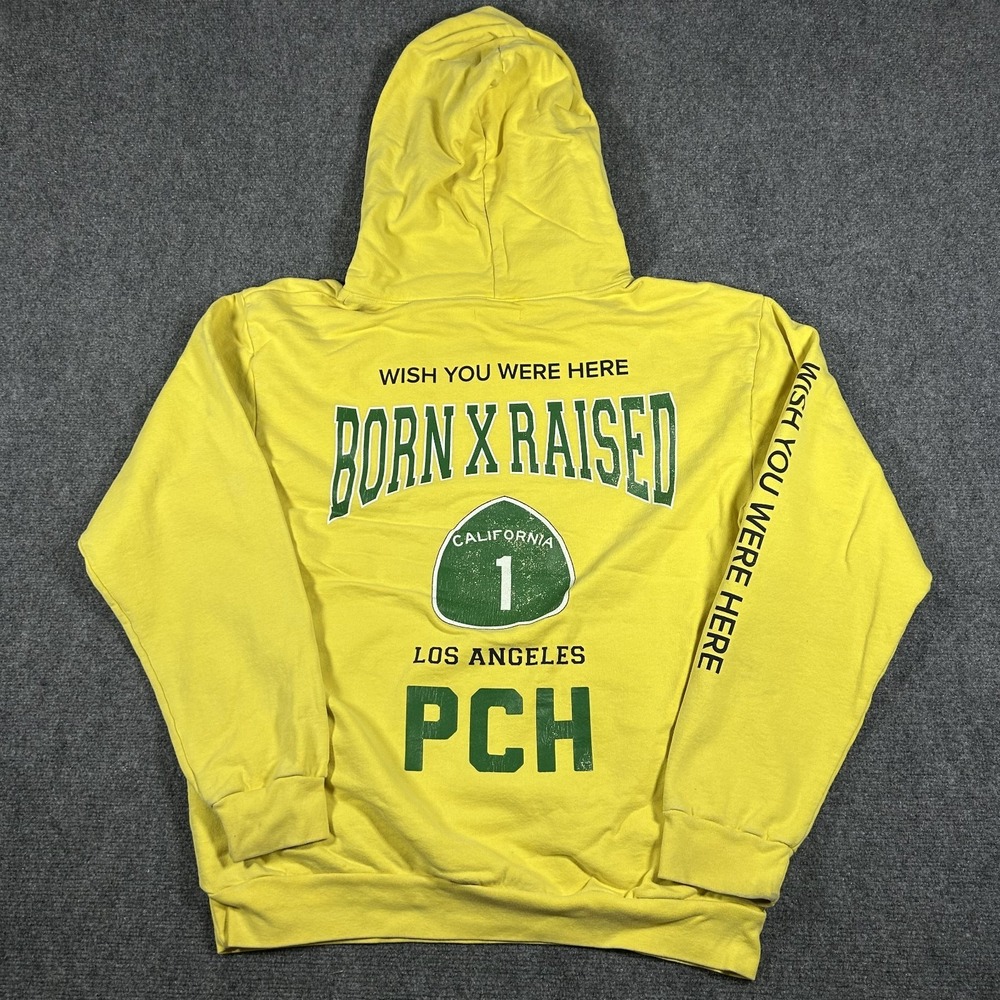 Born x Raised Wish You Were Here Yellow Pullover Hoodie Men's Size XL  #2506 - Picture 4 of 11